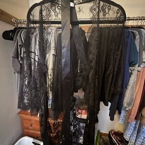 Black Lace Robe with Satin Tie